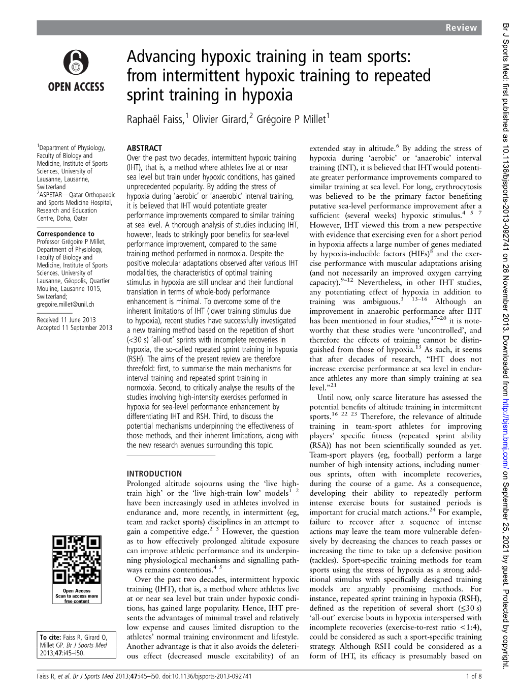 Advancing Hypoxic Training in Team Sports: from Intermittent Hypoxic Training to Repeated Sprint Training in Hypoxia