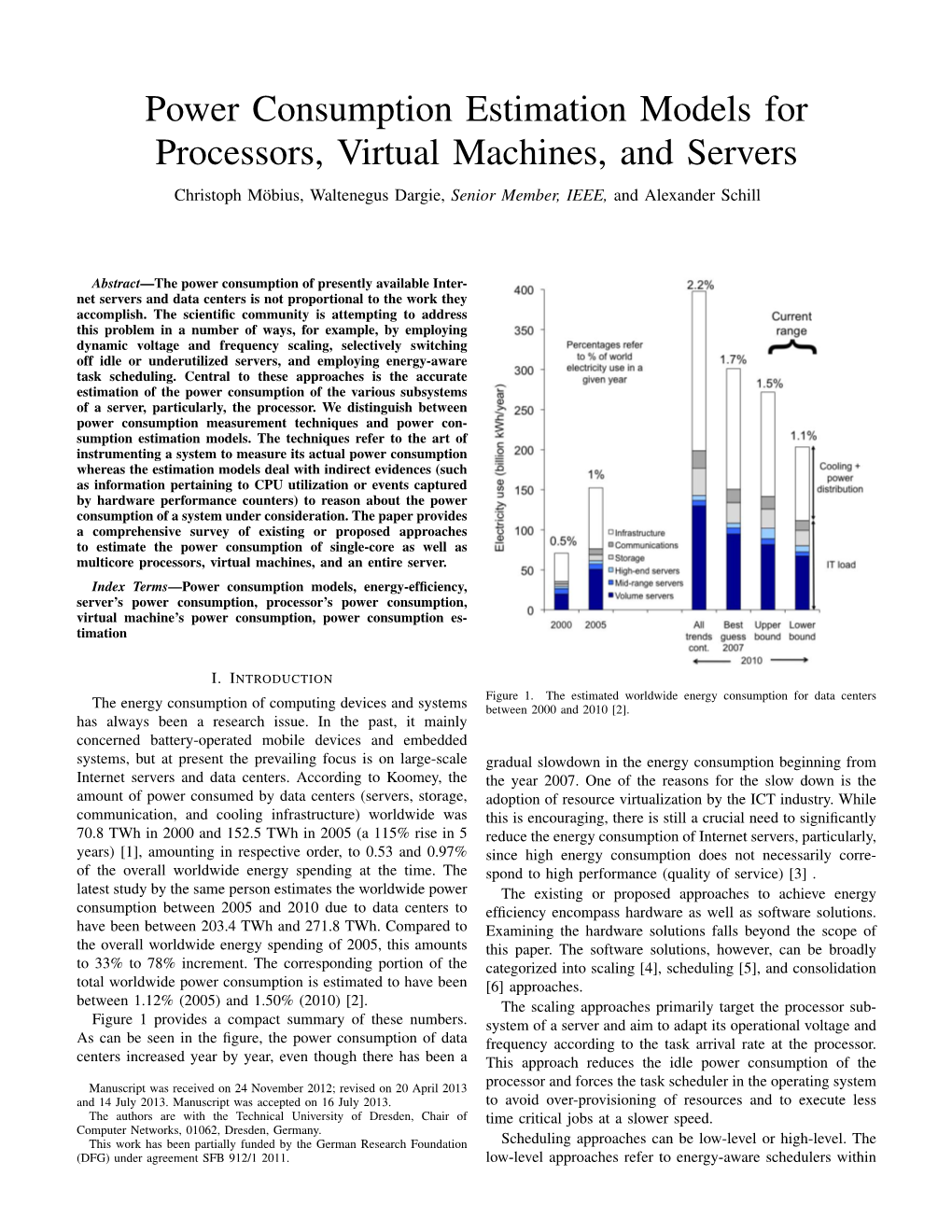 Power Consumption Estimation Models for Processors, Virtual Machines, and Servers Christoph Möbius, Waltenegus Dargie, Senior Member, IEEE, and Alexander Schill
