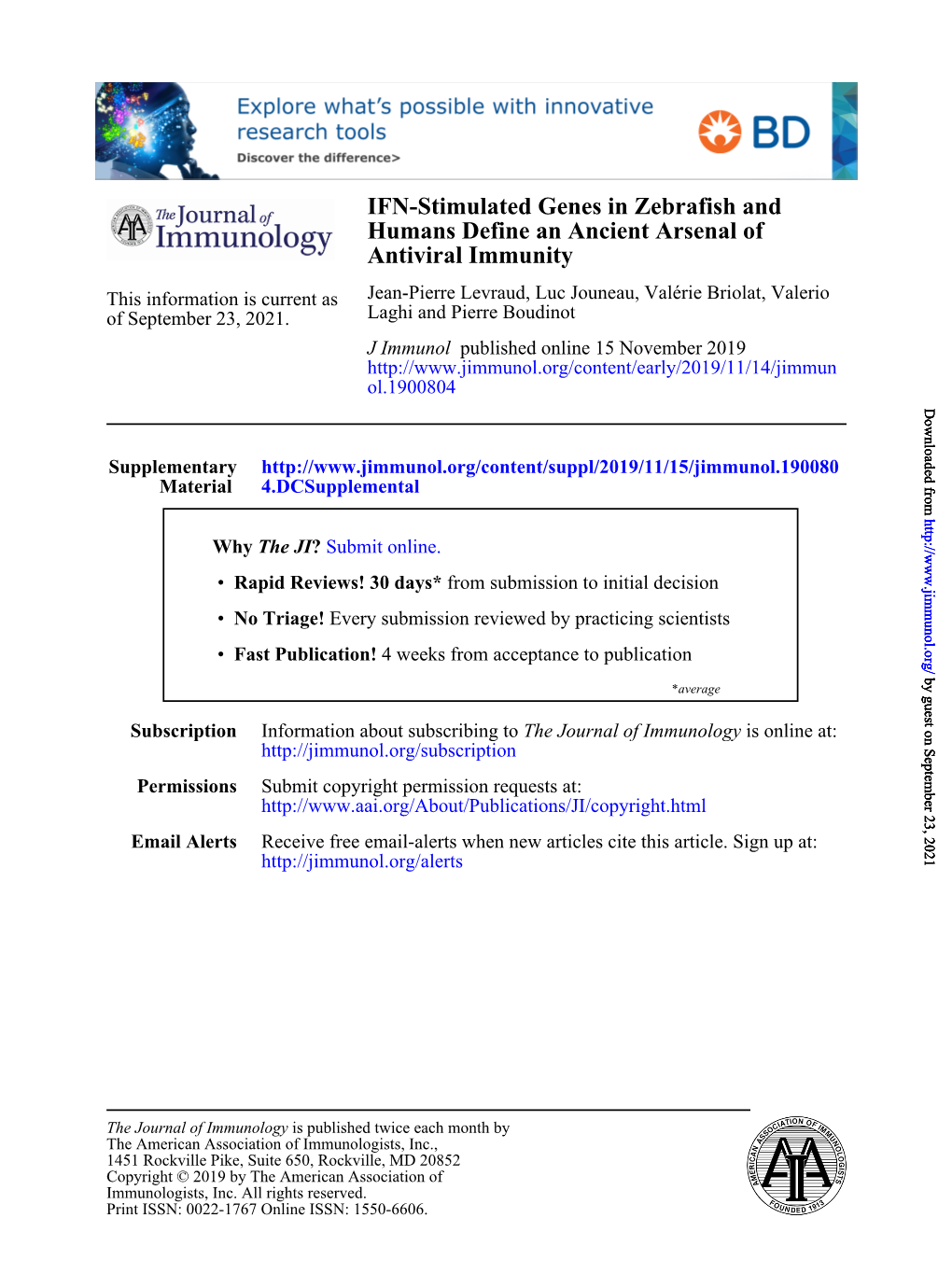 IFN-Stimulated Genes in Zebrafish and Humans Define an Ancient Arsenal of Antiviral Immunity