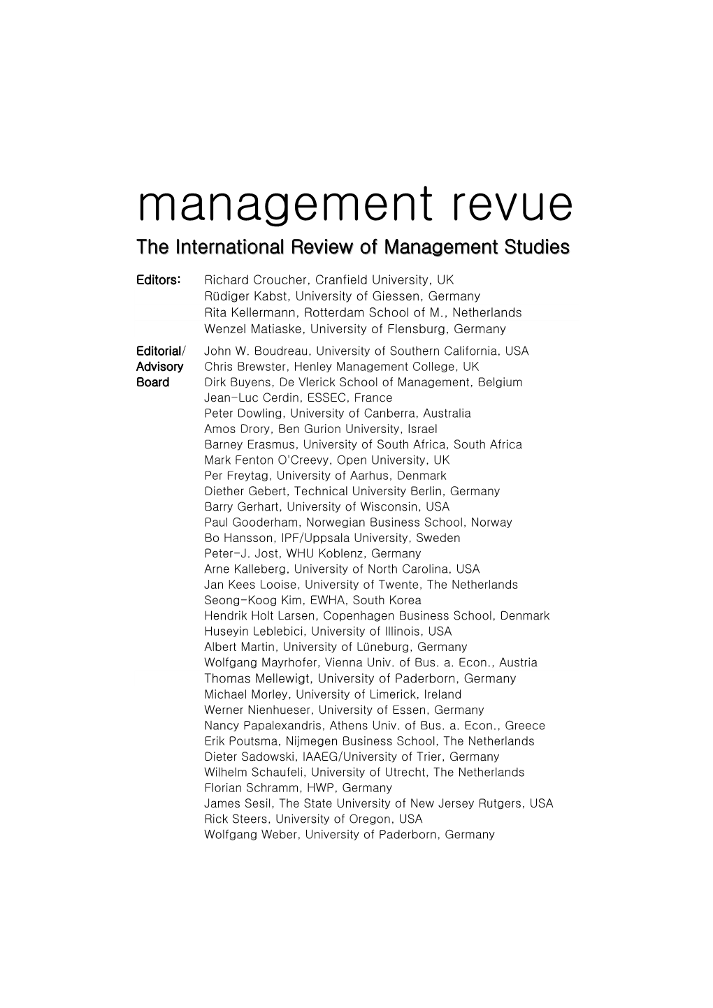 Management Revue the International Review of Management Studies