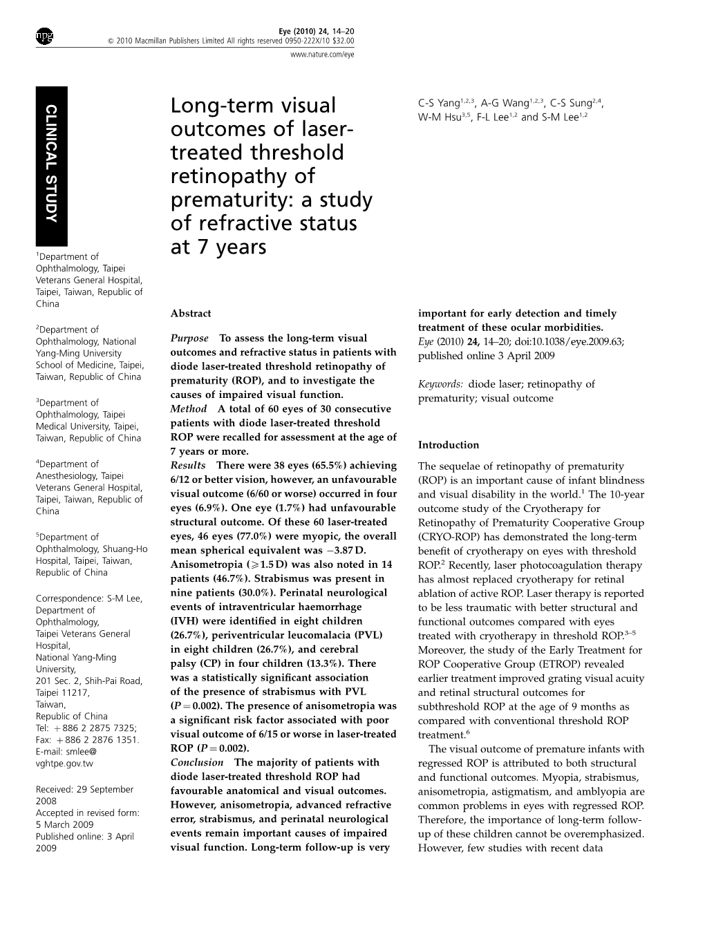 Long-Term Visual Outcomes of Laser-Treated Threshold Retinopathy