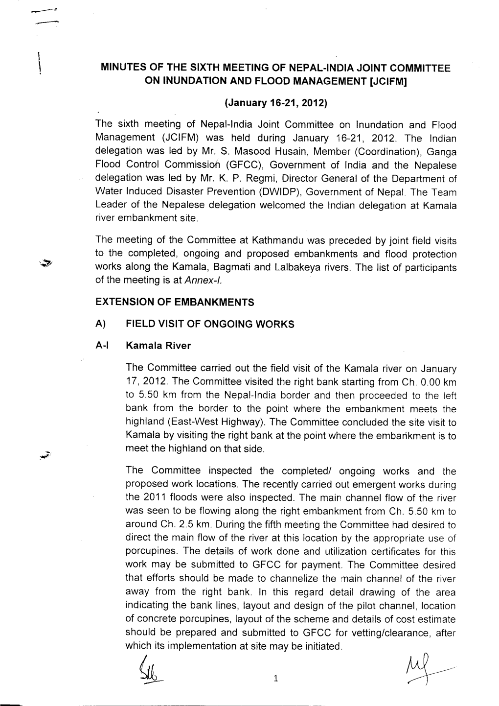 Sixth Meeting of Nepal-India Joint Committee on Inundation and Flood