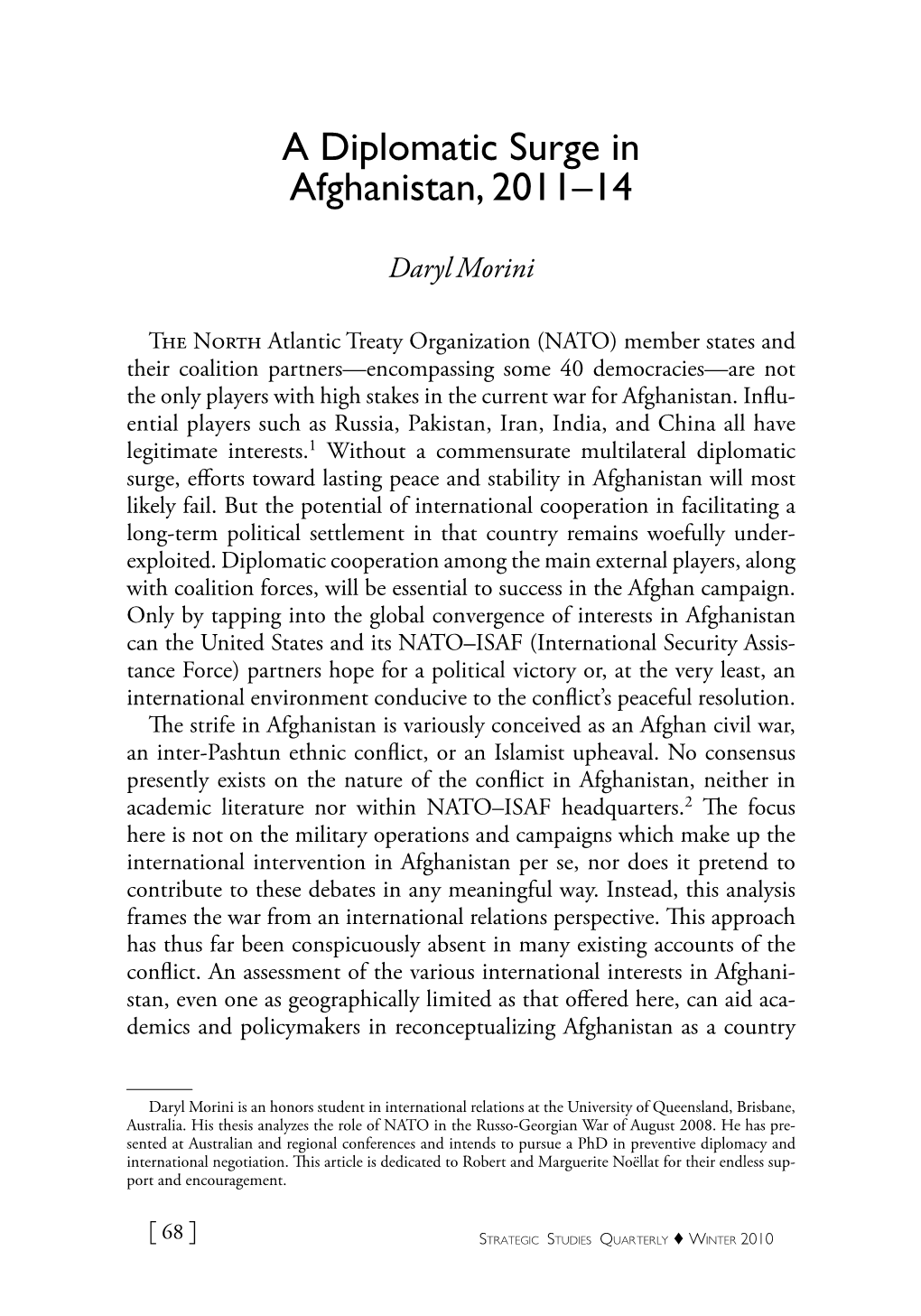 A Diplomatic Surge in Afghanistan, 2011-14