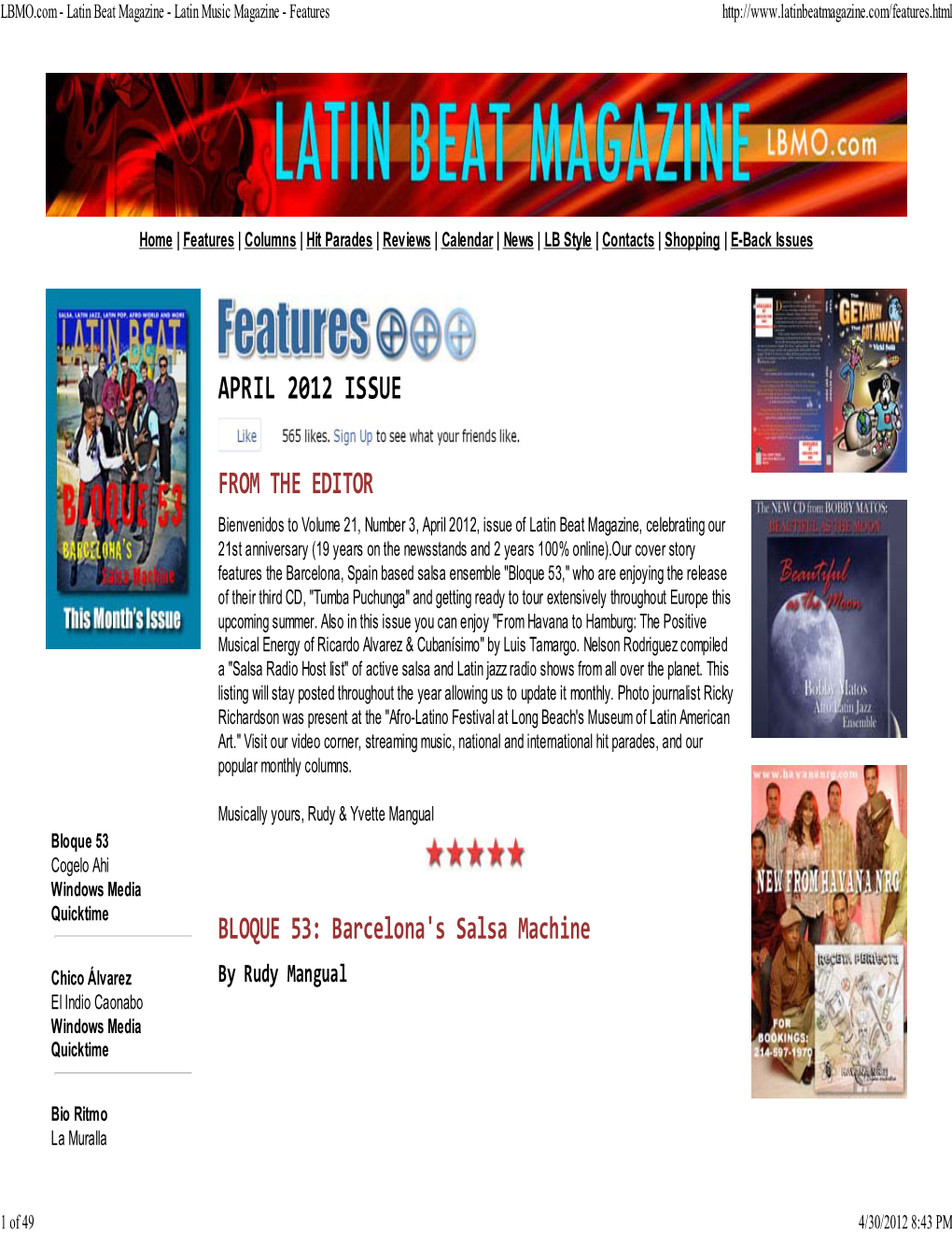 LBMO.Com - Latin Beat Magazine - Latin Music Magazine - Features