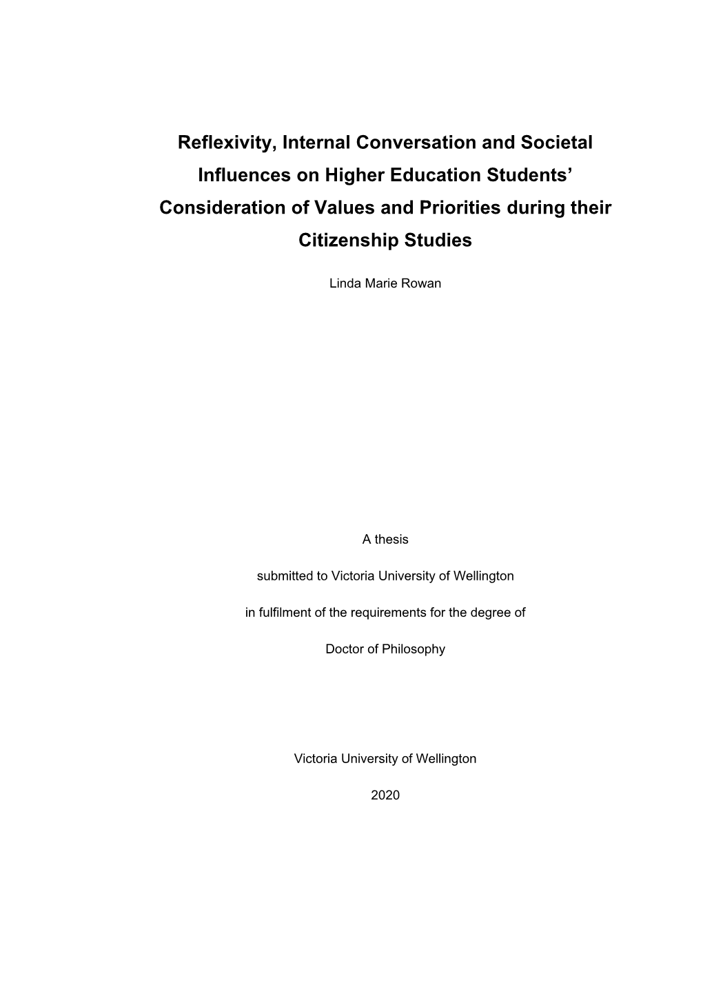 Reflexivity, Internal Conversation and Societal Influences on Higher Education Students’ Consideration of Values and Priorities During Their Citizenship Studies
