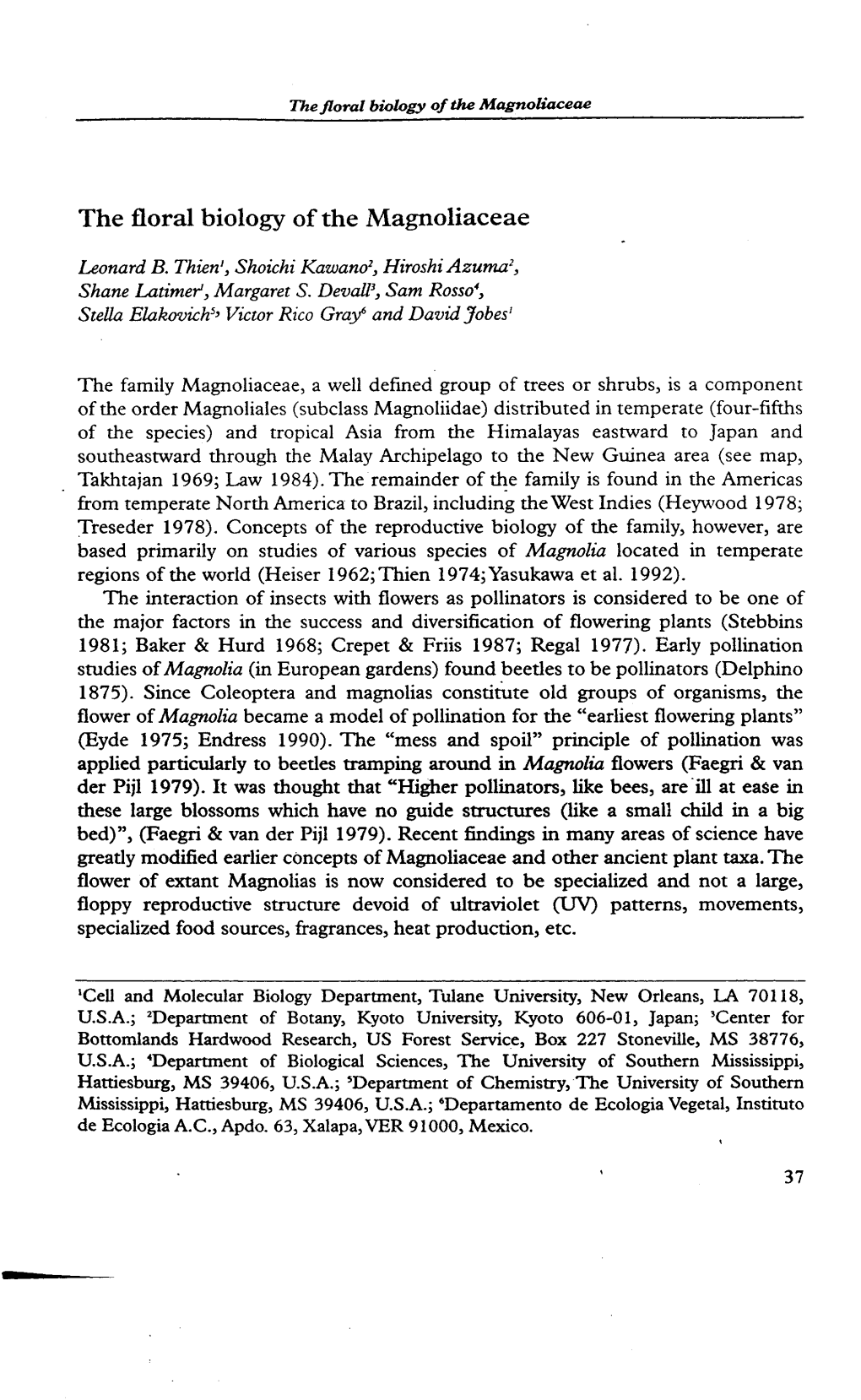 The Floral Biology of the Magnoliaceae