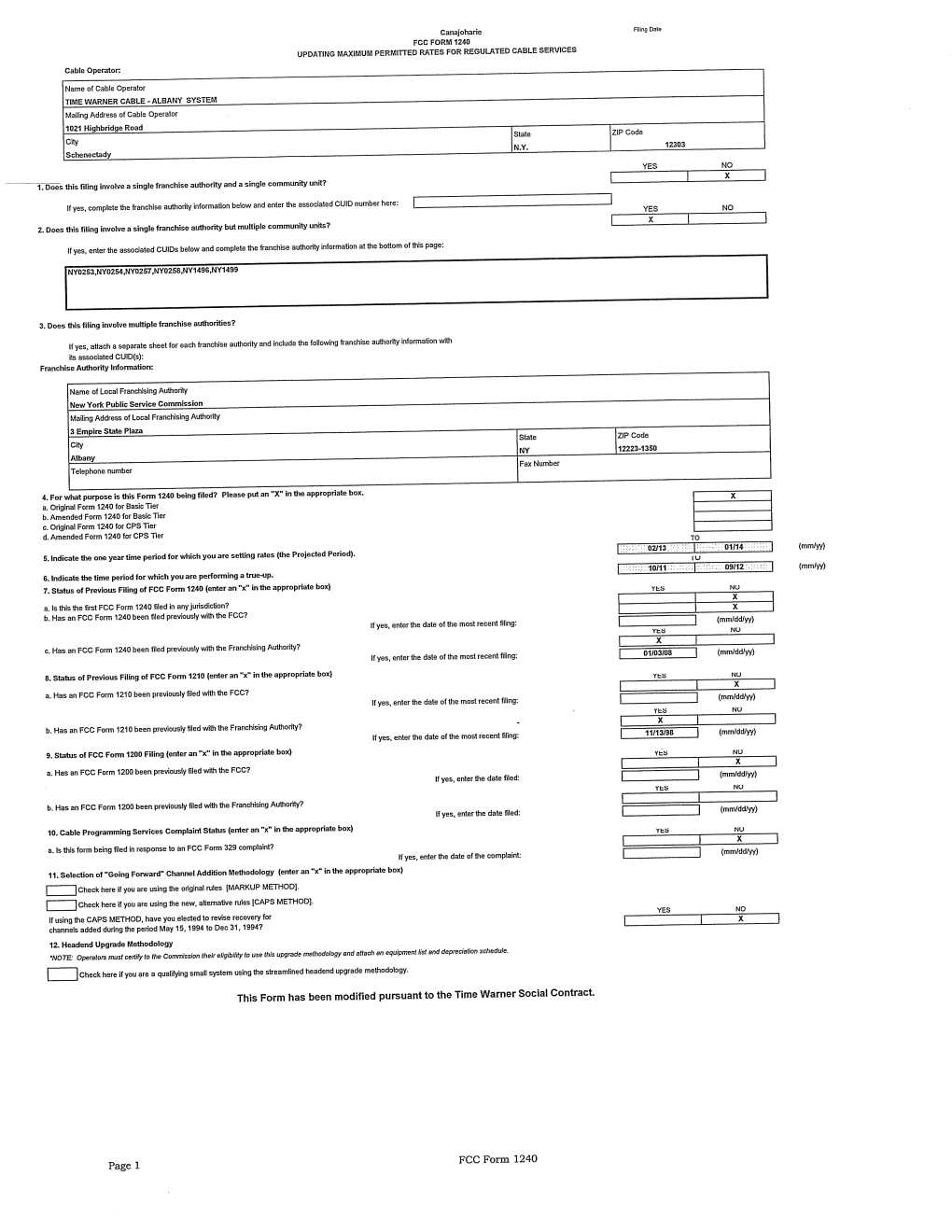 Fcc Form 1240 Cable Services Updating Maximum Permitted Rates for Regulated