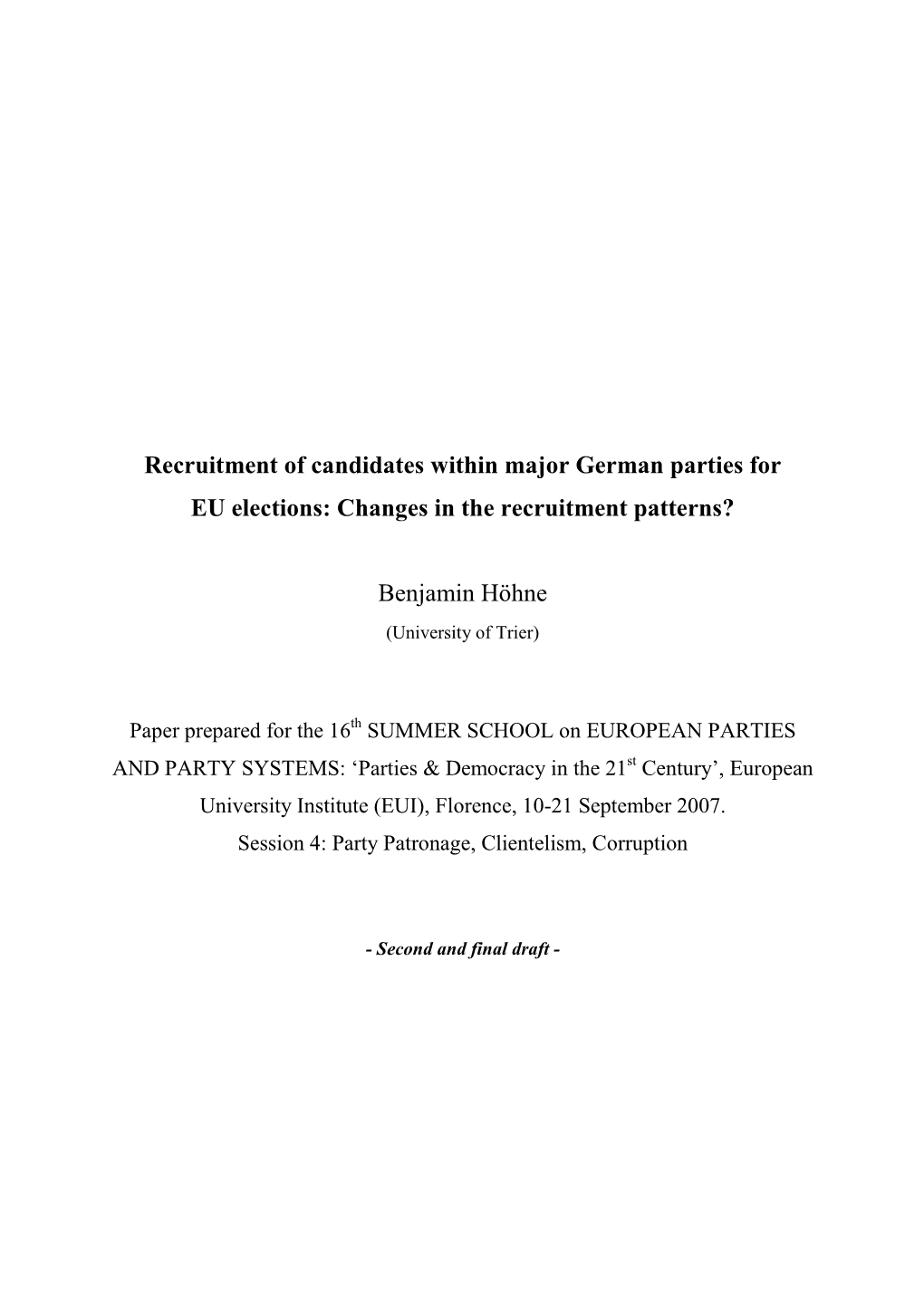 Paper Hoehne Recruitment EP & Europeanisation Sec Draft