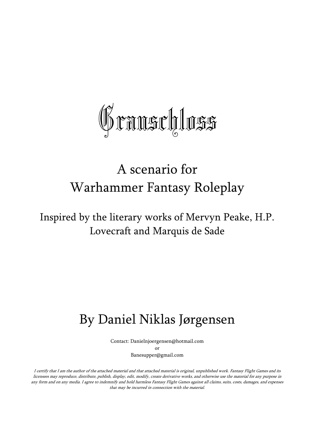 A Scenario for Warhammer Fantasy Roleplay by Daniel Niklas Jørgensen