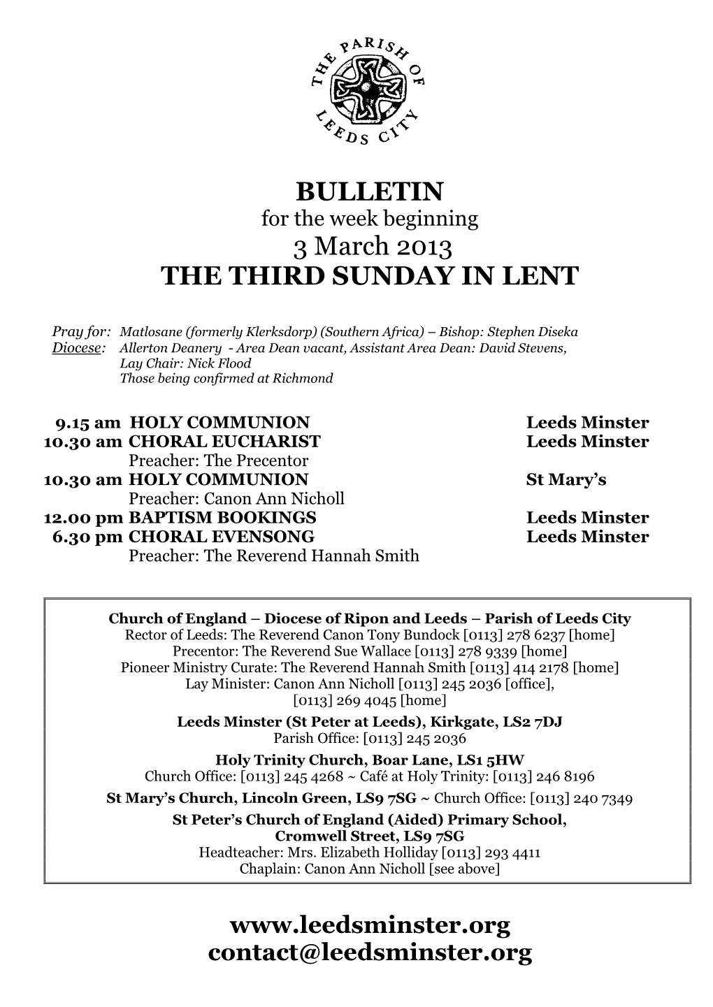 BULLETIN 3 March 2013 the THIRD SUNDAY in LENT