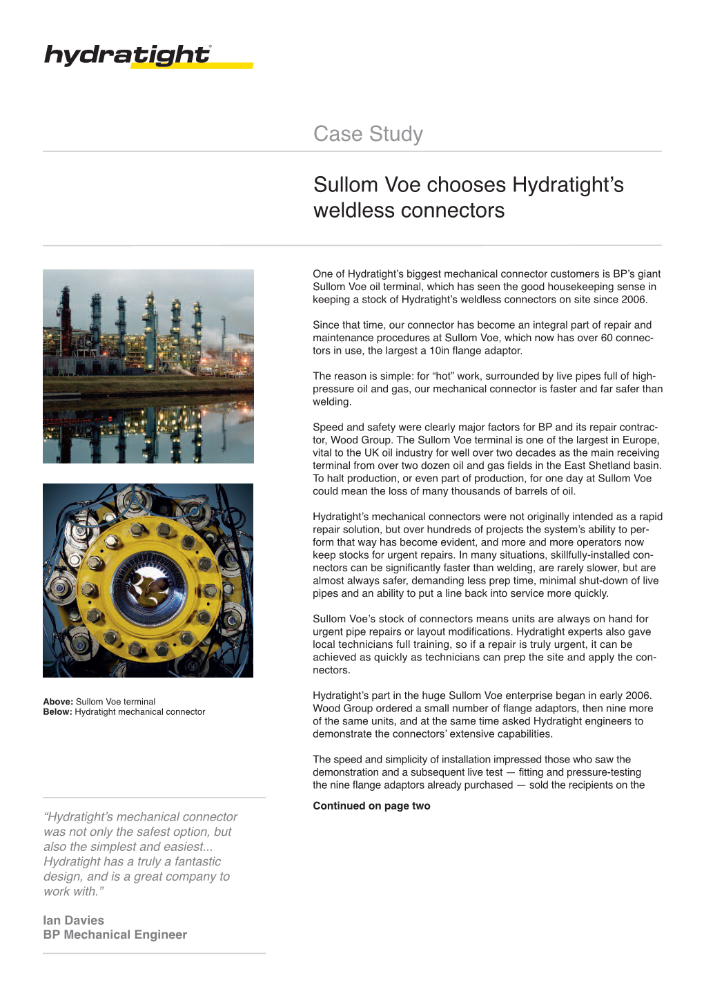 Case Study Sullom Voe Chooses Hydratight's Weldless Connectors