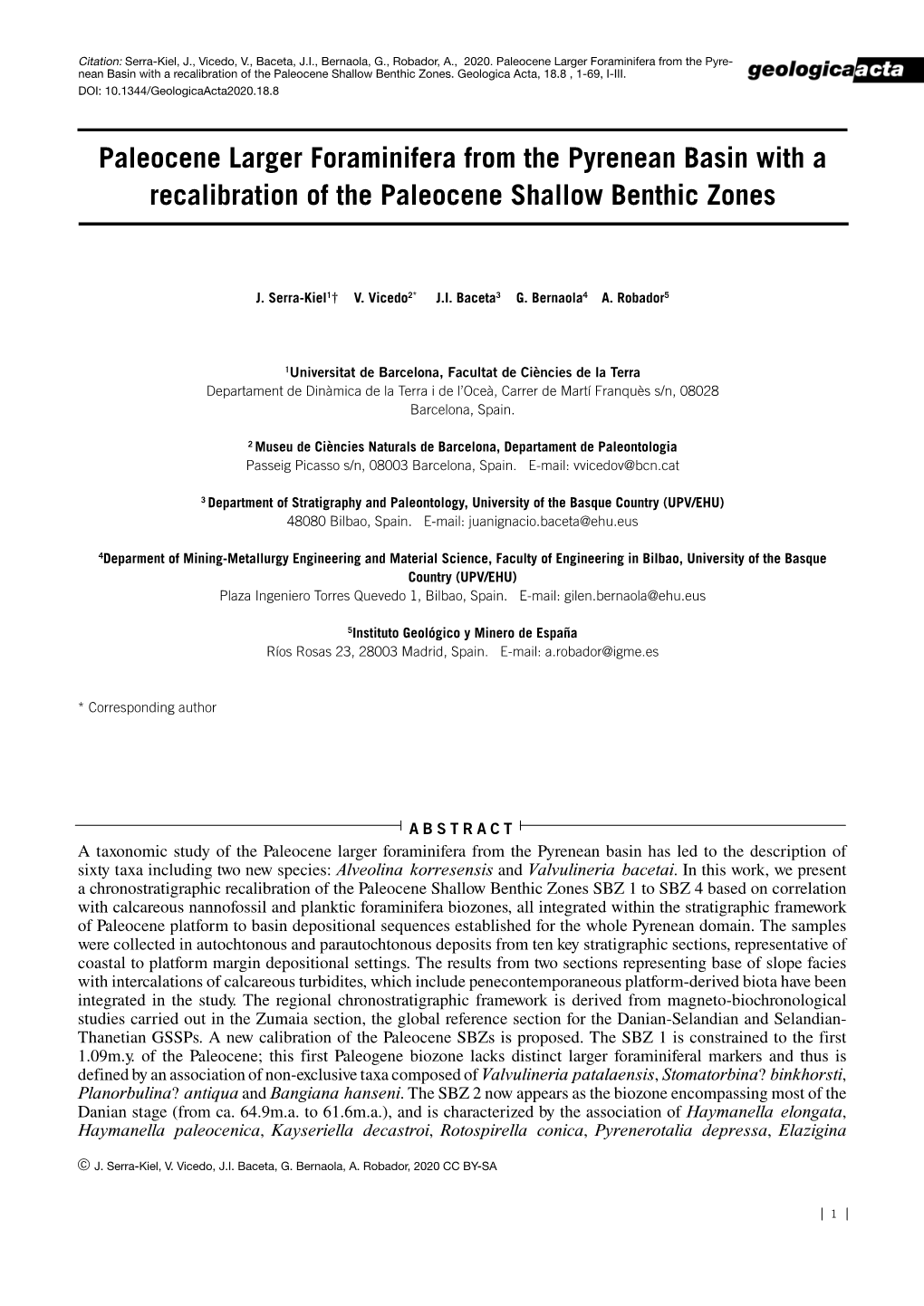 Paleocene Larger Foraminifera from the Pyrenean Basin with a Recalibration of the Paleocene Shallow Benthic Zones