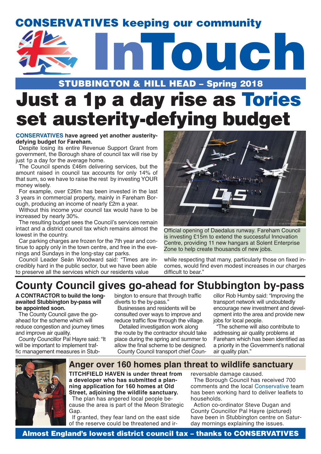 HILL HEAD – Spring 2018 Just a 1P a Day Rise As Tories Set Austerity-Defying Budget CONSERVATIVES Have Agreed Yet Another Austerity- Defying Budget for Fareham