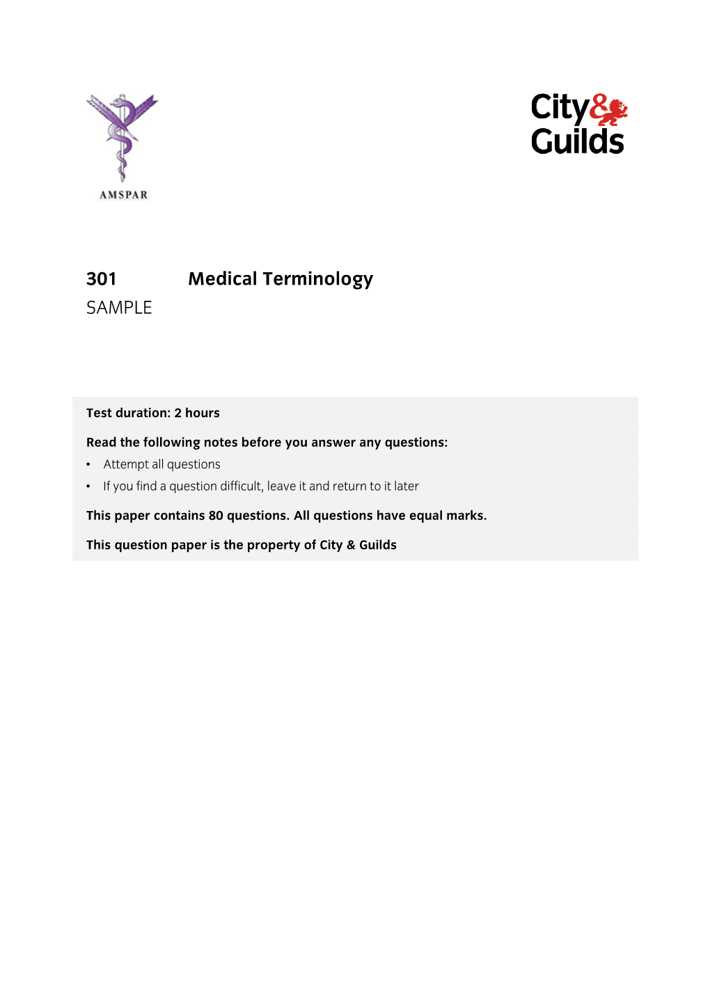 301 Medical Terminology SAMPLE