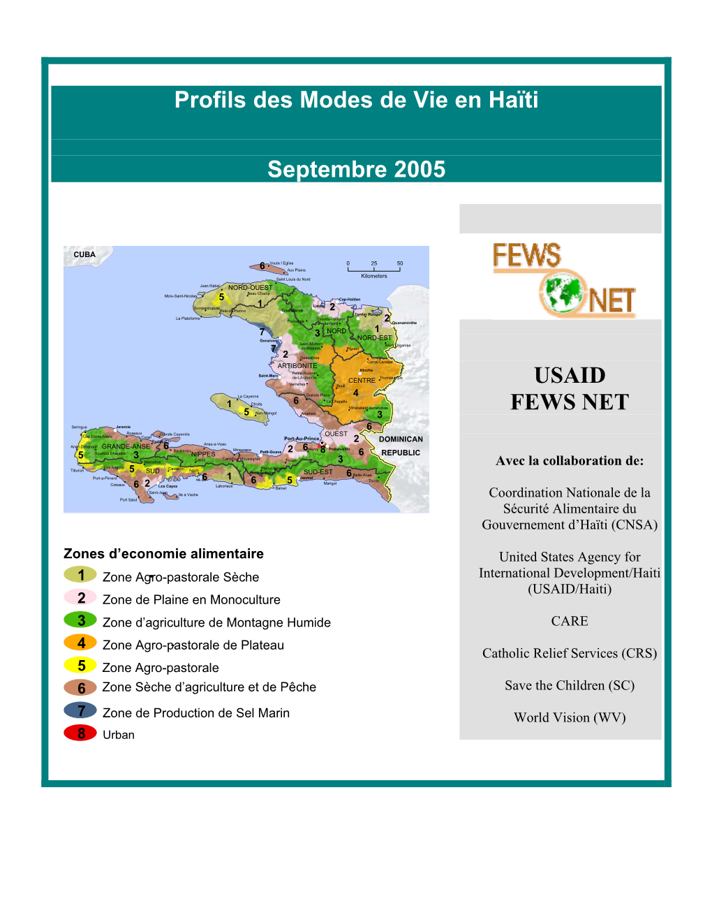 Profils Des Modes De Vie En Haïti Septembre 2005 USAID FEWS