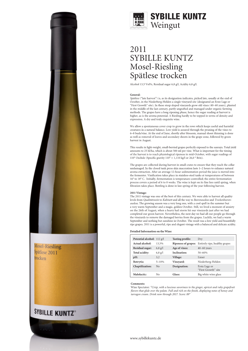 SYBILLE KUNTZ Weingut 2011 SYBILLE KUNTZ Mosel-Riesling