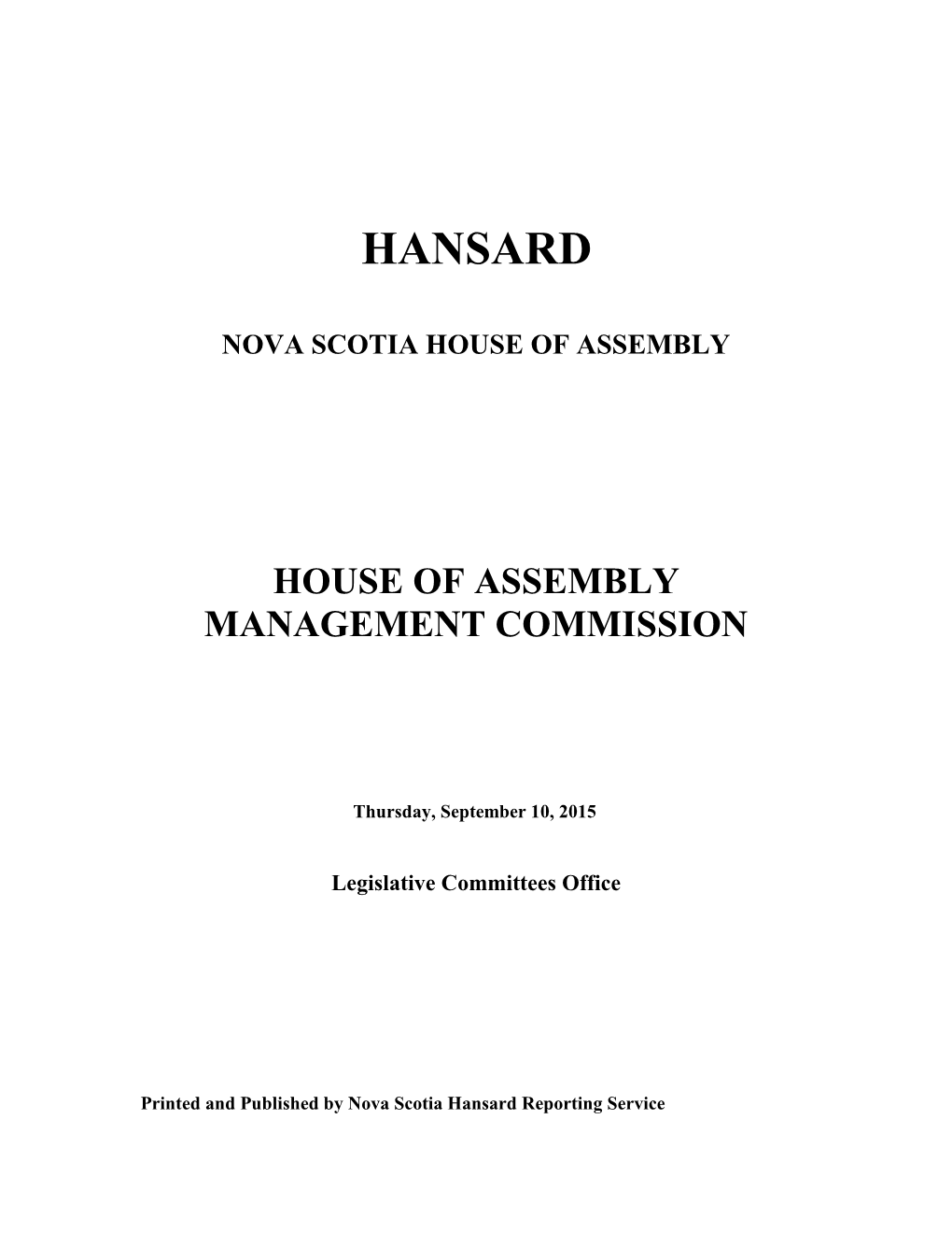House of Assembly Management Commission