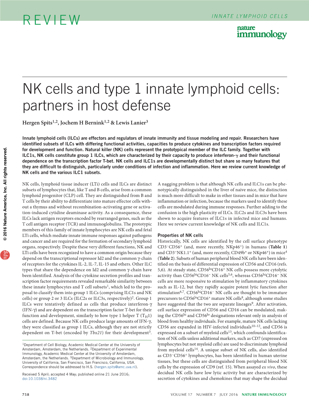NK Cells and Type 1 Innate Lymphoid Cells: Partners in Host Defense