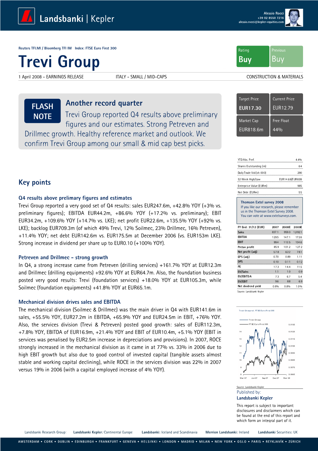 Trevi Group 230 1 April 2008 - EARNINGS RELEASE ITALY - SMALL / MID-CAPS CONSTRUCTION & MATERIALS