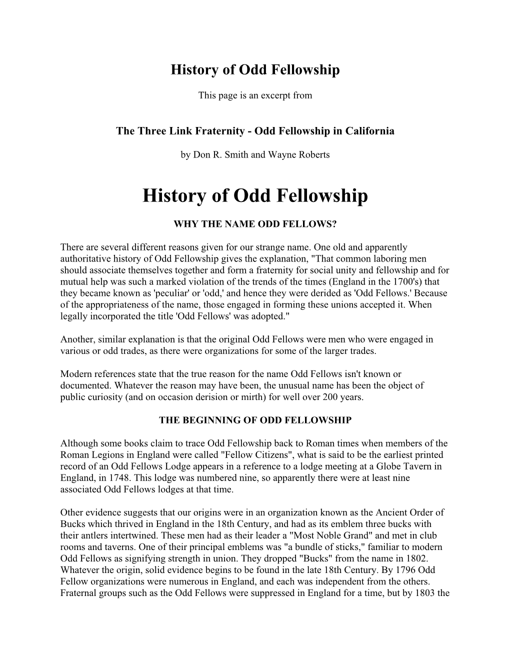 History of Odd Fellowship