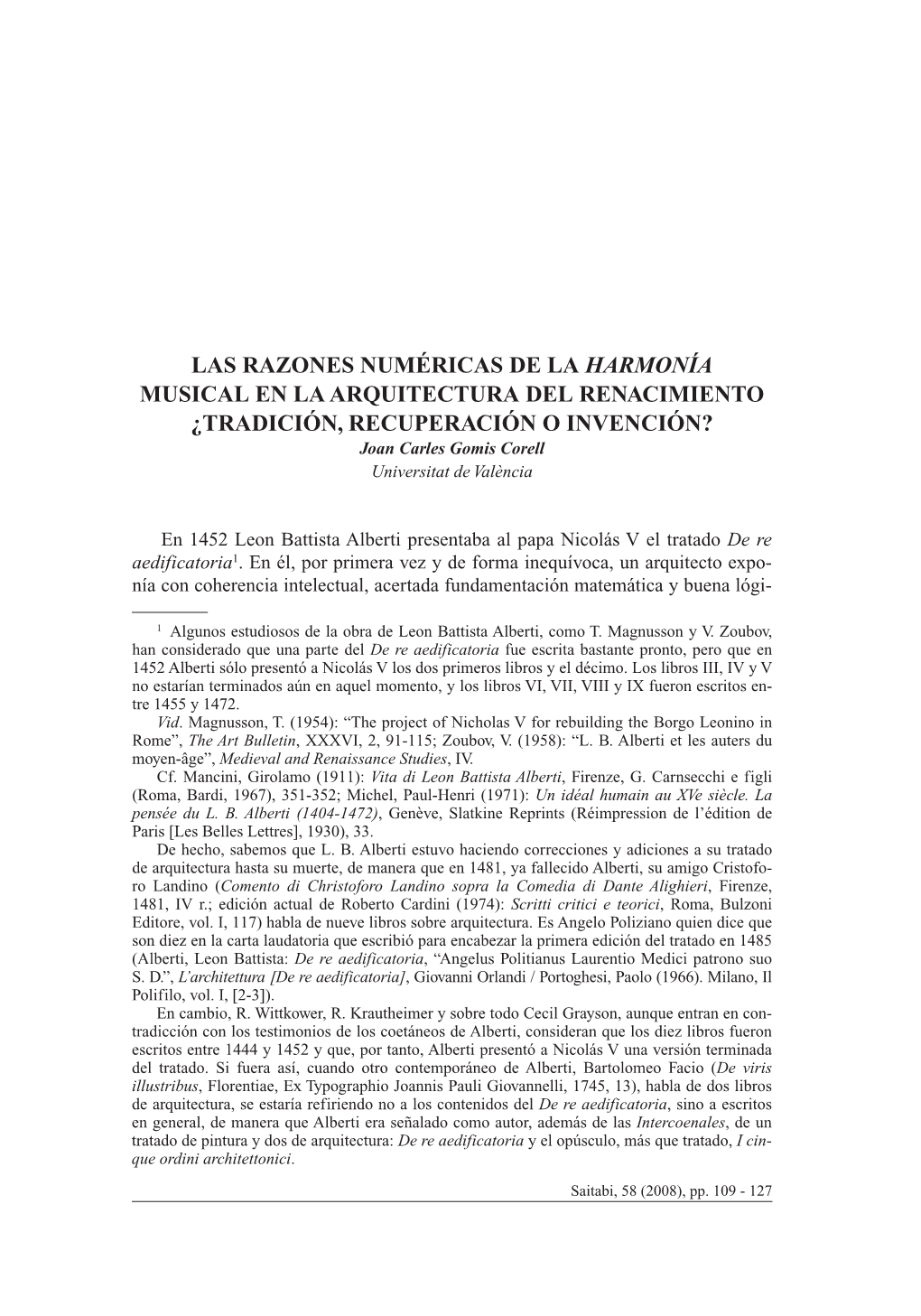 Las Razones Numéricas De La Harmonía Musical En La Arquitectura Del