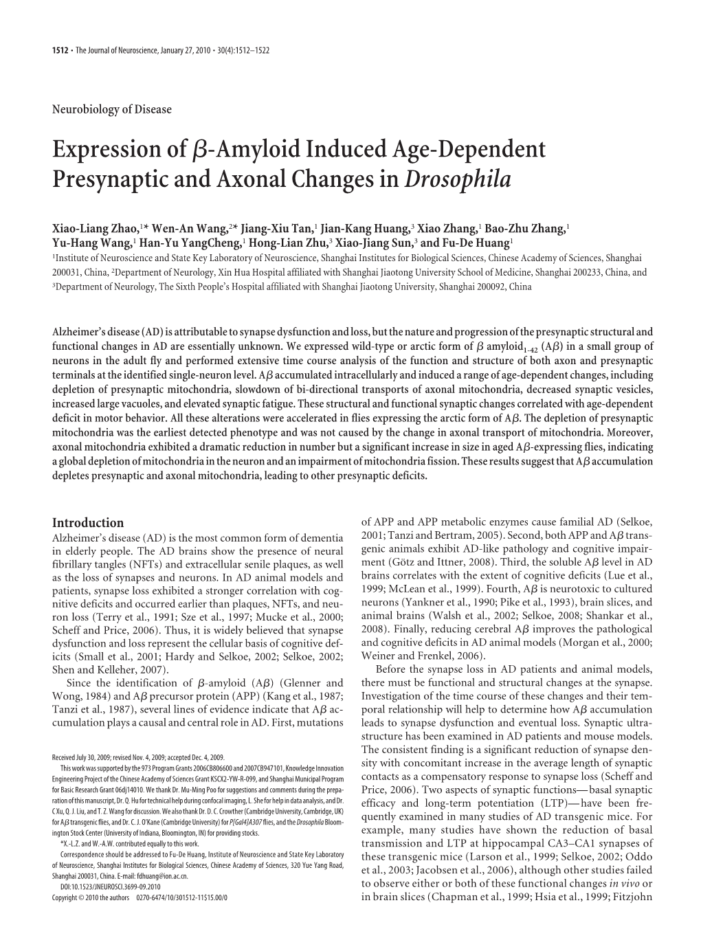 Expression Ofß-Amyloid Induced Age-Dependent Presynaptic And