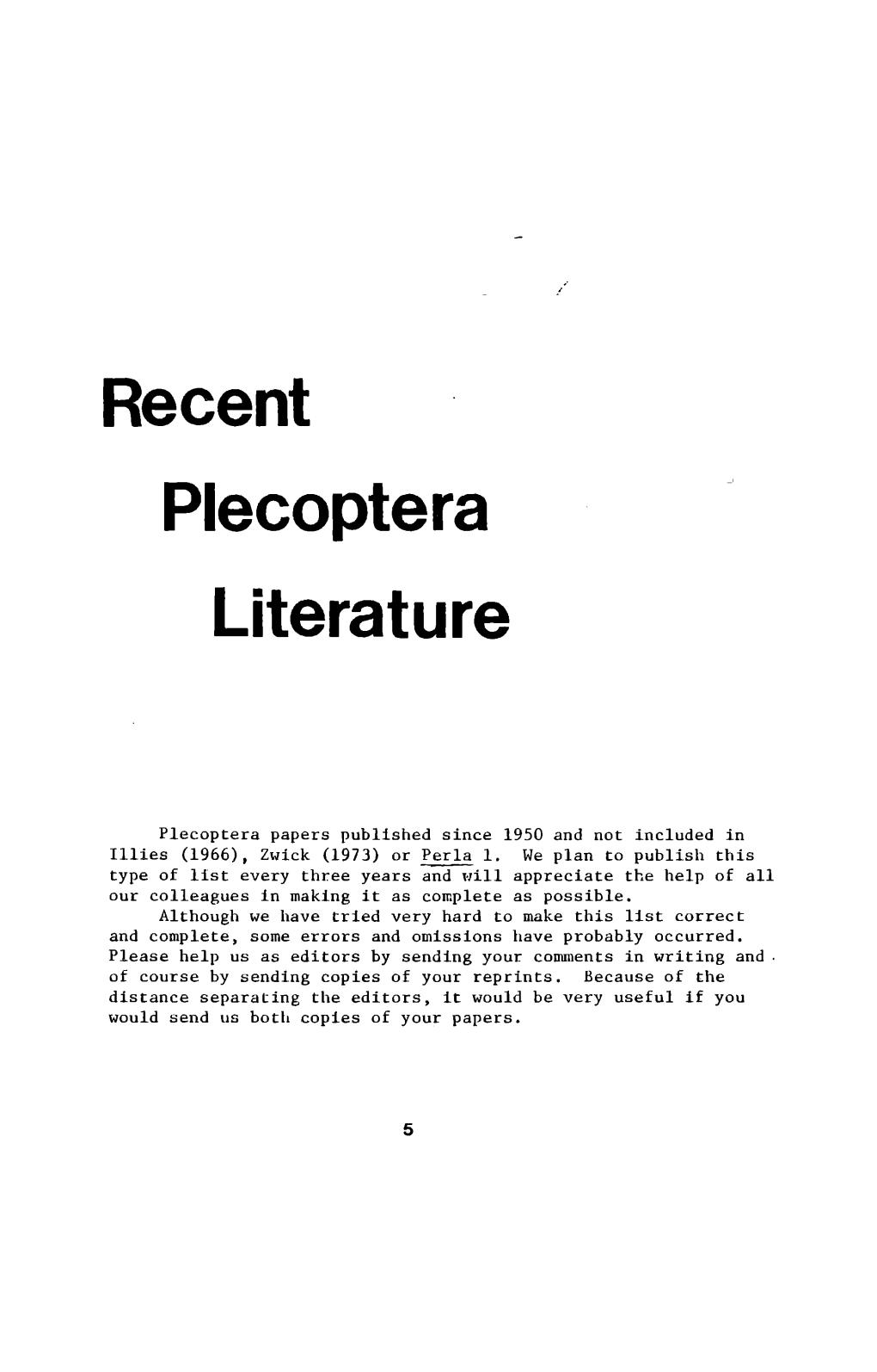 Recent Plecoptera Literature