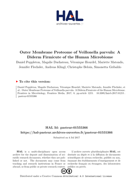 Outer Membrane Proteome of Veillonella Parvula