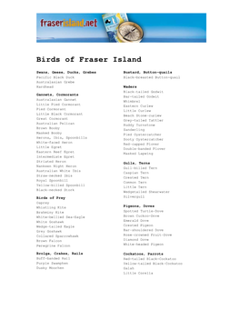 Fraser Island Birds List