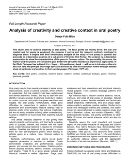Analysis of Creativity and Creative Context in Oral Poetry
