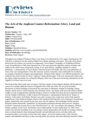 The Arts of the Anglican Counter-Reformation: Glory, Laud and Honour