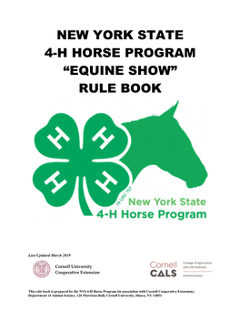 2019 NYS 4-H Horse Program Equine Show Rule Book
