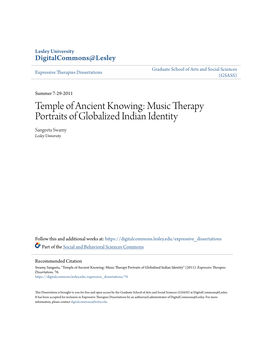 Music Therapy Portraits of Globalized Indian Identity Sangeeta Swamy Lesley University