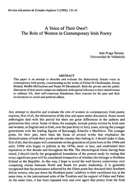 The Role of Women in Contemporary Irish Poetry