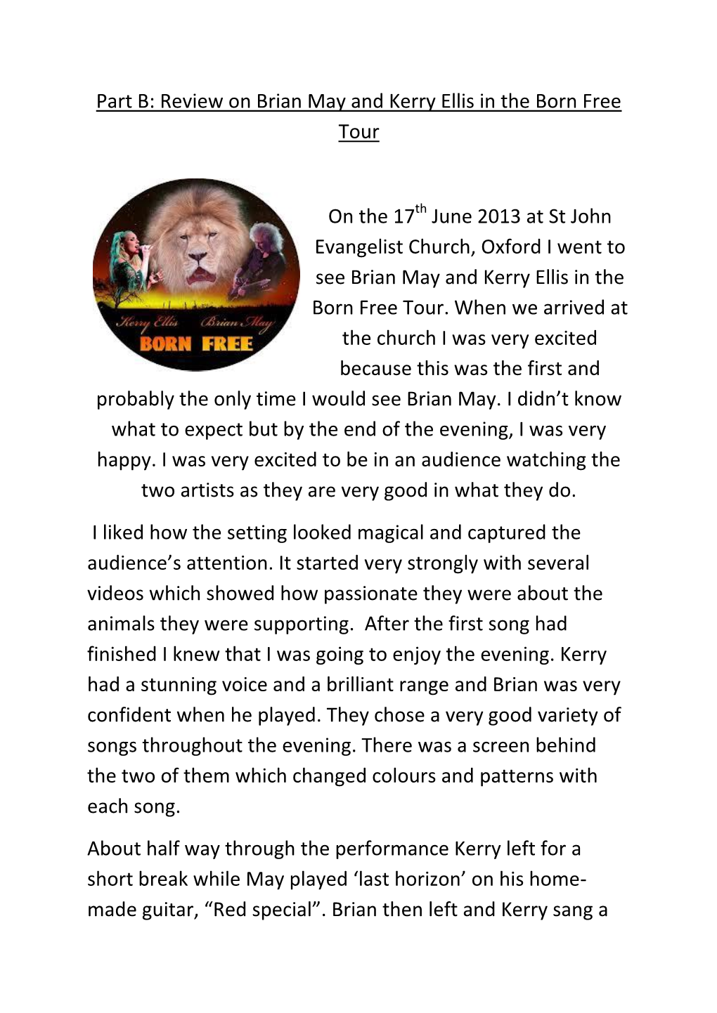 Review on Brian May and Kerry Ellis in the Born Free Tour