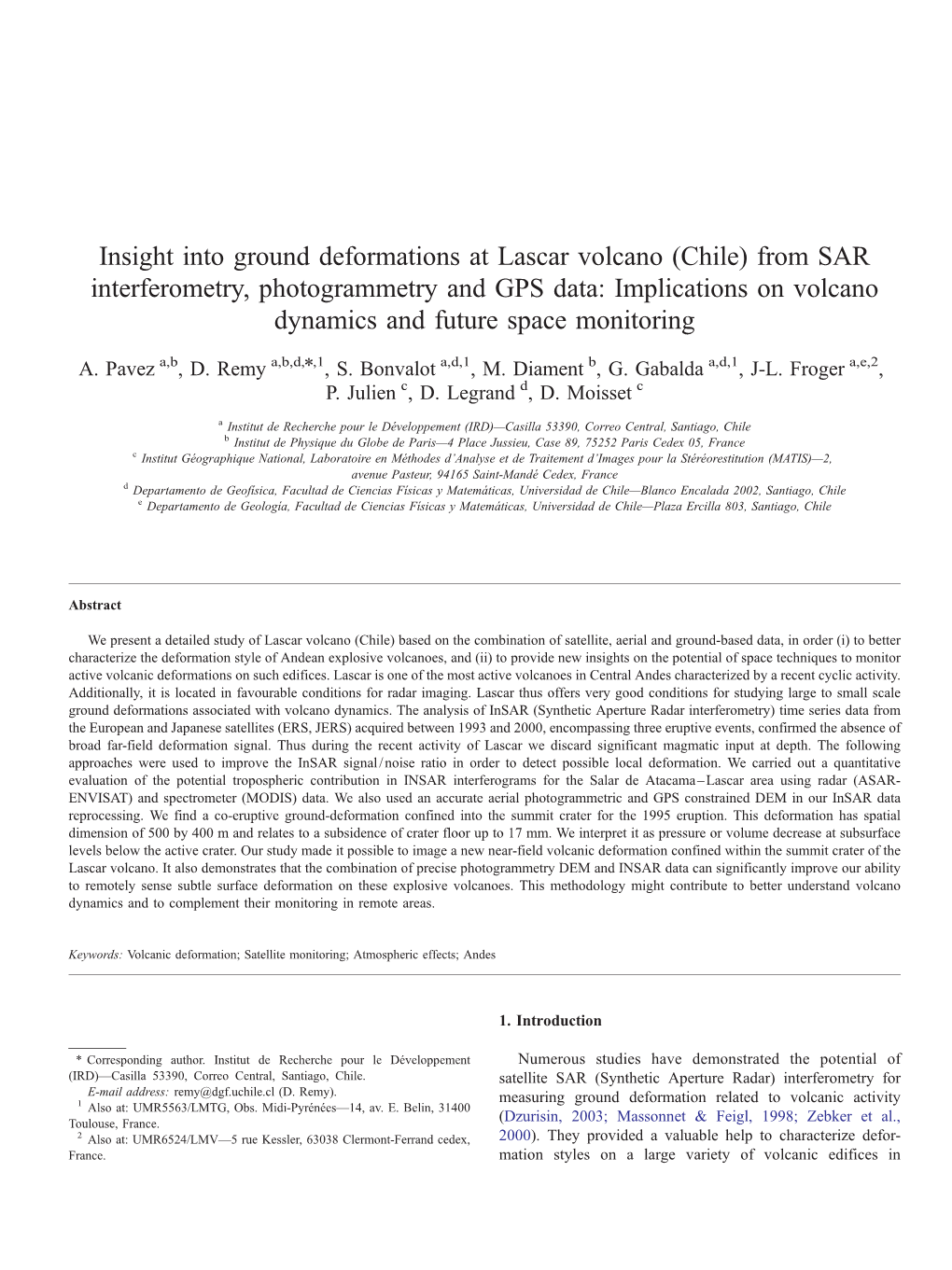 Insight Into Ground Deformations at Lascar Volcano (Chile)