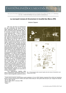 La Necropoli Romana Di Grumentum in Località San Marco (PZ)