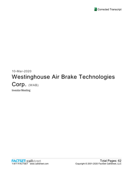 Westinghouse Air Brake Technologies Corp. (WAB) Corrected Transcript Investor Meeting 10-Mar-2020