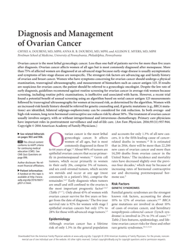 Diagnosis and Management of Ovarian Cancer CHYKE A