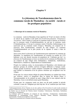 Le Fokontany De Tsarahonenana Dans La Commune Rurale De Masindray : La Société Rurale Et Les Pratiques Populaires
