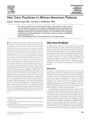 Hair Care Practices in African-American Patients Ingrid E