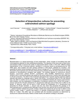 Selection of Bioprotective Cultures for Preventing Cold-Smoked Salmon Spoilage