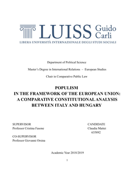 A Comparative Constitutional Analysis Between Italy and Hungary