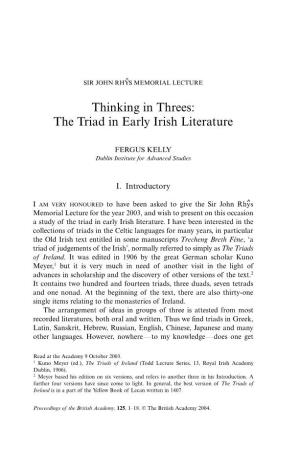 Thinking in Threes: the Triad in Early Irish Literature