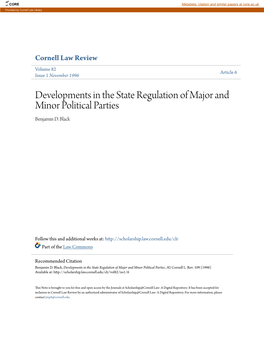 Developments in the State Regulation of Major and Minor Political Parties Benjamin D
