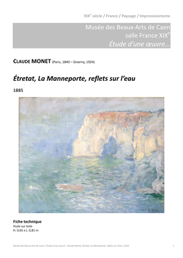 Claude Monet, Étretat, La Manneporte, Reflets Sur L'eau