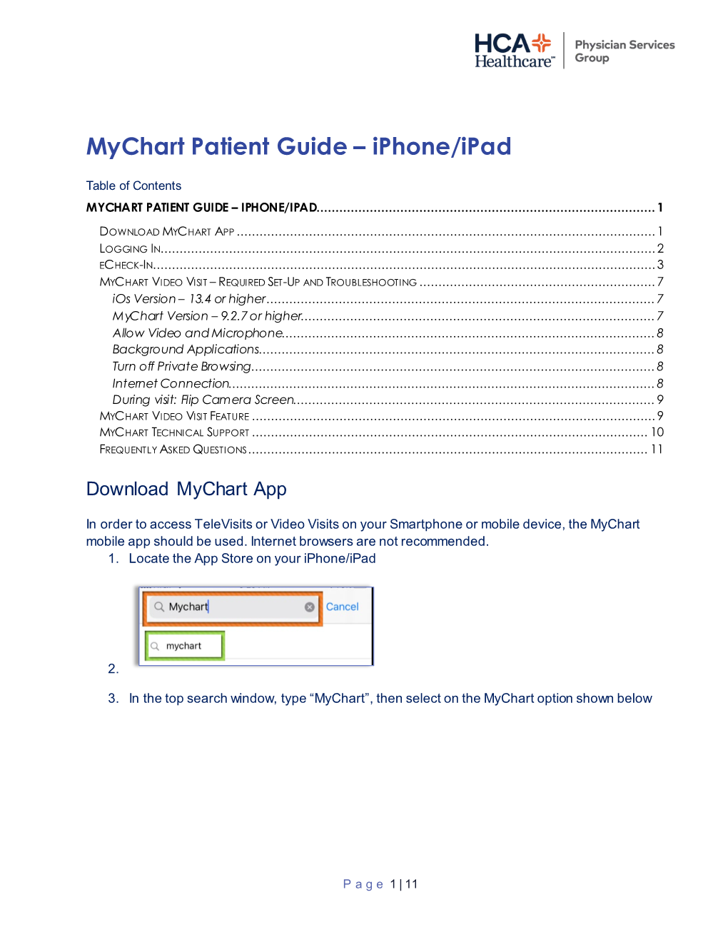 Mychart Patient Guide for Iphone and Ipad