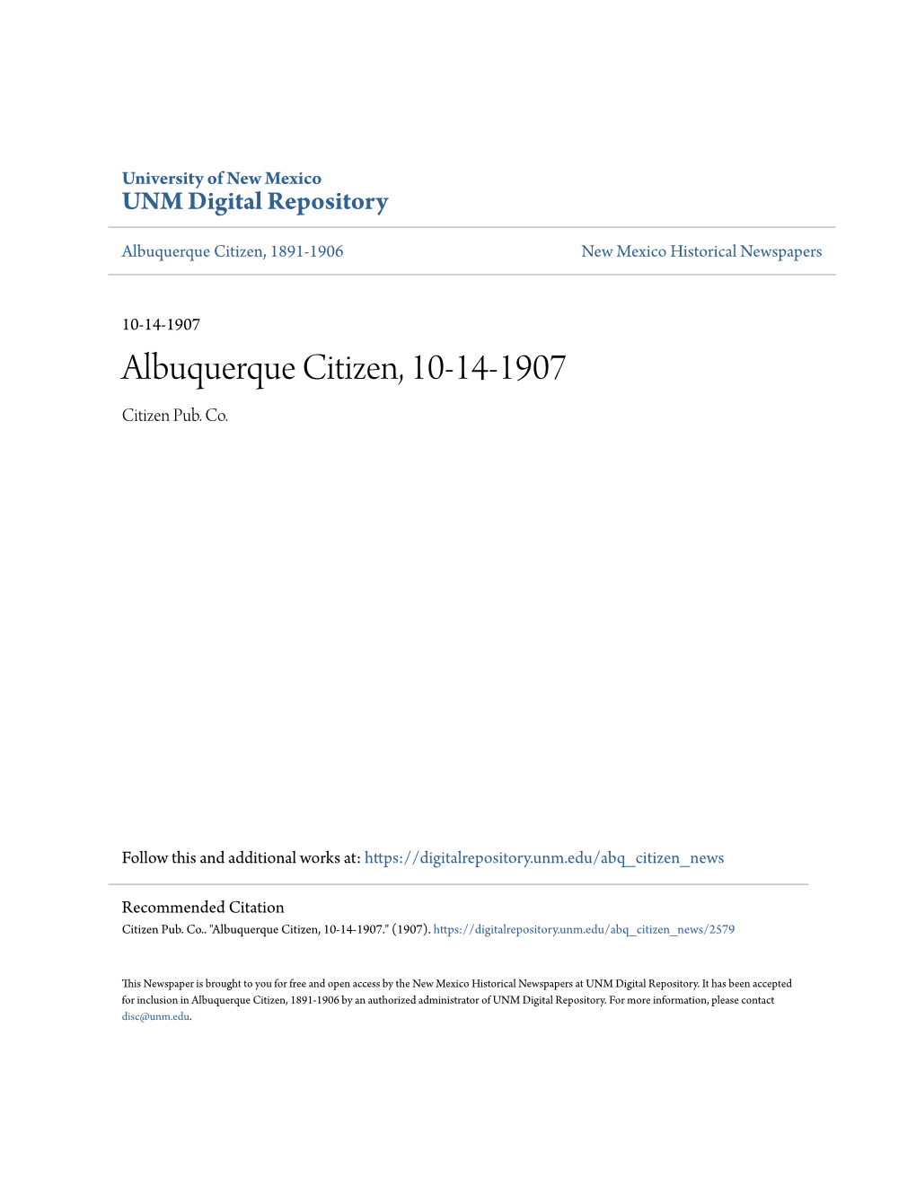 Albuquerque Citizen, 10-14-1907 Citizen Pub