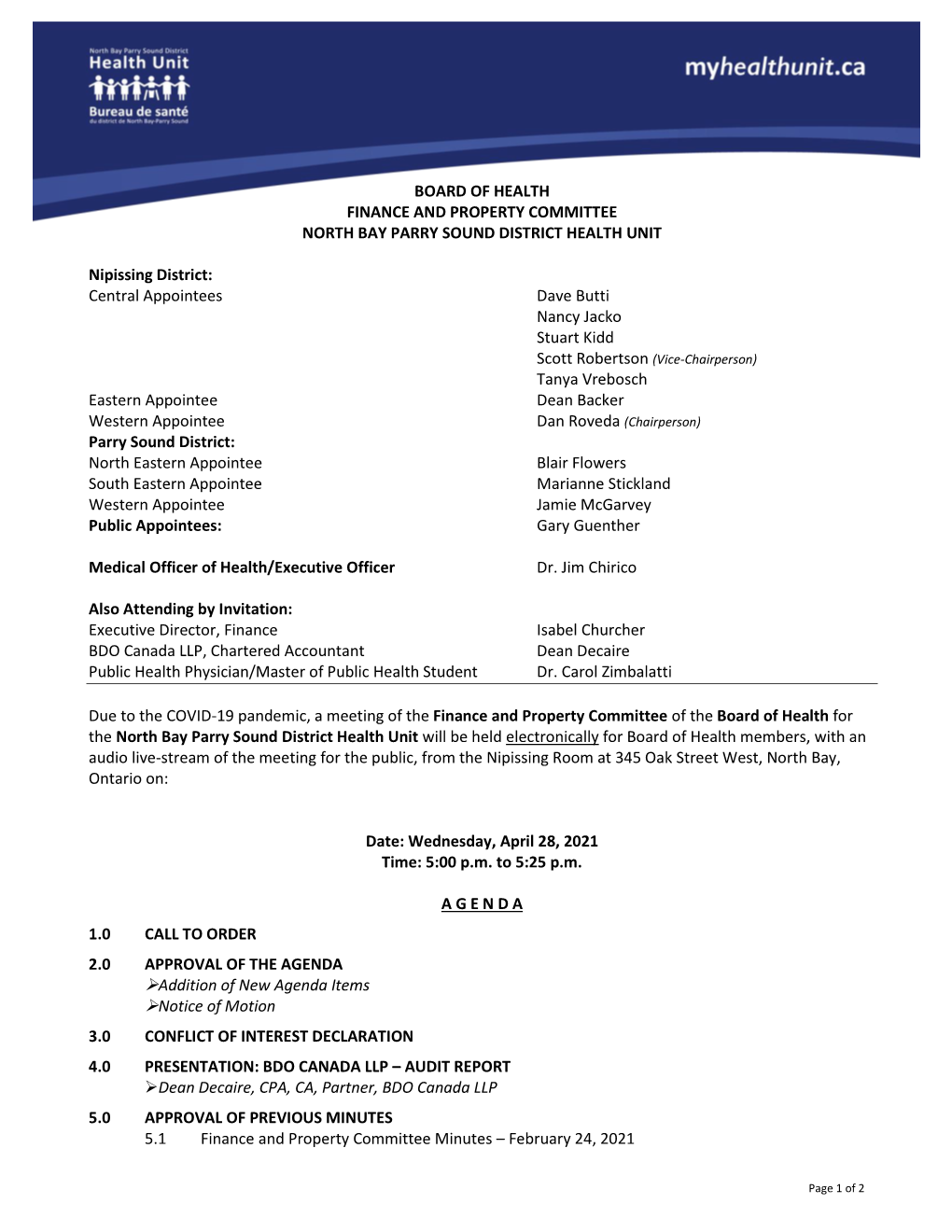 Letterhead Template for North Bay Parry Sound District Health Unit