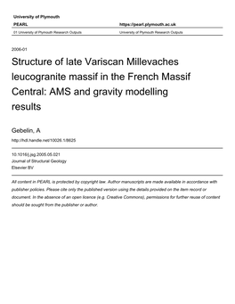 Structure of Late Variscan Millevaches Leucogranite Massif in the French Massif Central: AMS and Gravity Modelling Results
